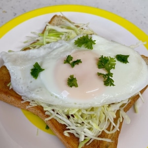 朝食に！キャベツ目玉焼きトースト